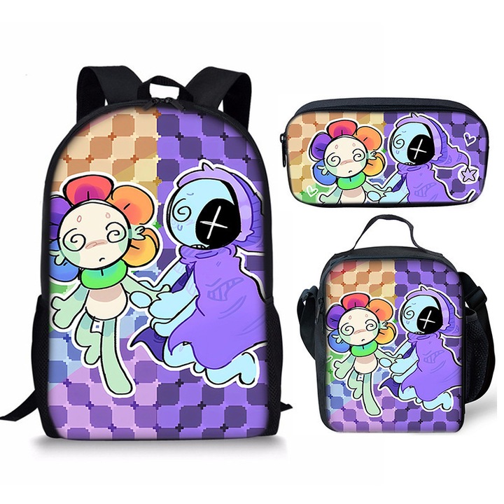 Dandy's World iskolatáska szett, 3 részes, poliészter, nagy kapacitású, 42x19x26cm