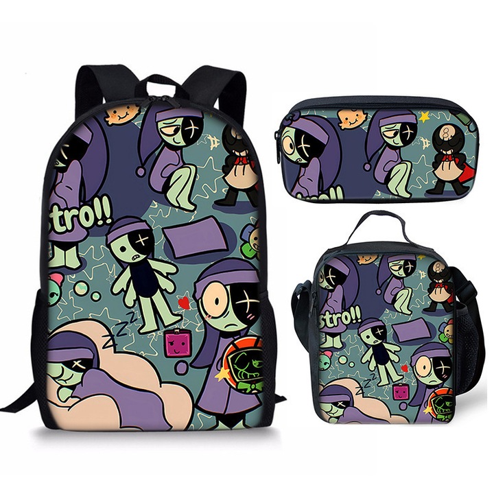 Dandy's world iskolatáska szett, 3 részes, poliészter, nagy kapacitás, 42x19x26cm