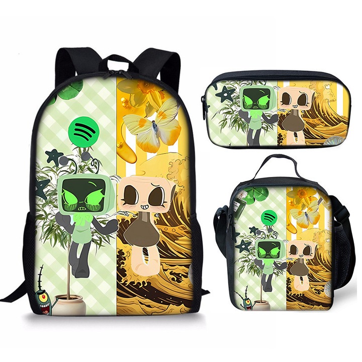 Dandy's World iskolatáska szett, 3 részes, poliészter, nagy kapacitású, 42x19x26cm