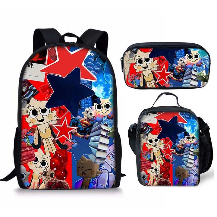 Dandy's World iskolatáska szett, 3 részes, poliészter, nagy kapacitású, 42x19x26cm