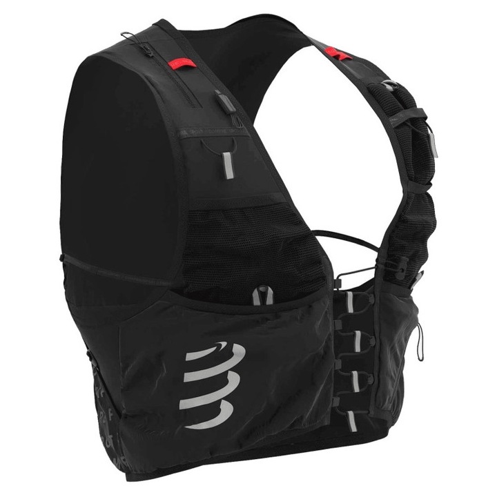 Rucsac de alergare cu 2 bidoane moi de 500 ml, COMPRESSPORT, ULTRUN S PACK EVO 10, Negru, L