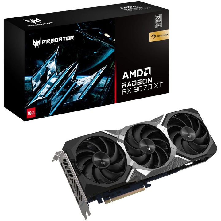 Placa video Acer PREDATOR BiFrost Radeon RX 9070 XT OC, 16GB, GDDR6, Negru