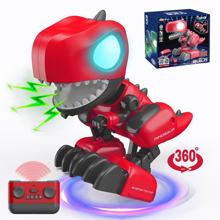 Интерактивен сглобяем динозавър Дино Crazon с RC в червен цвят