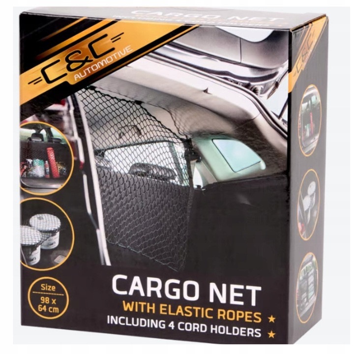 Univerzális autó csomagtérháló, fekete, 98x64 cm