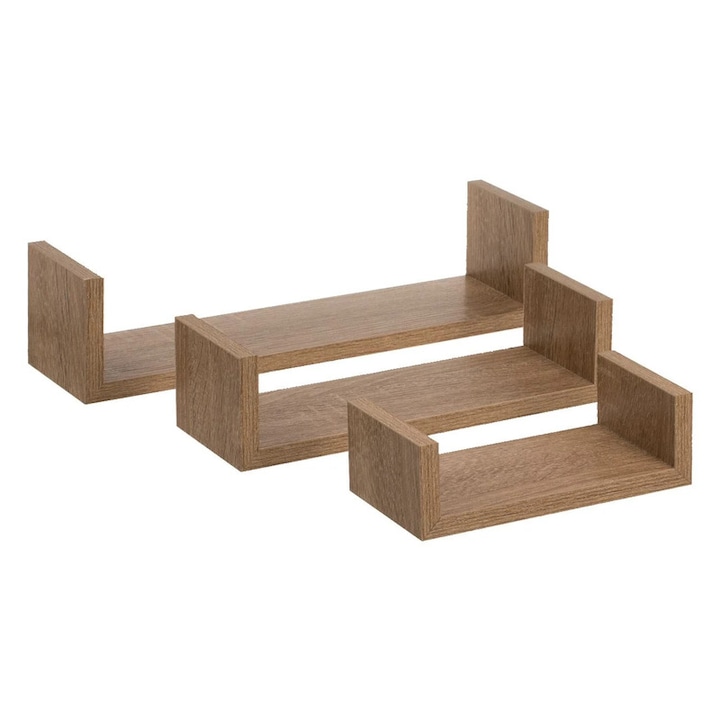 Комплект стенни рафтове, 3 броя, До 3 кг, За книги, Скрит монтаж, MDF, 42.5x10.2x10.2 см, Бежов