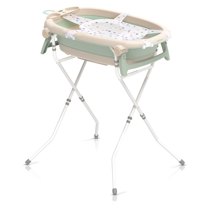 Neno Lucy Stand összecsukható babakád csecsemőknek és gyermekeknek, ergonomikus tartóval, beépített hőmérővel, kivehető újszülött betéttel, csúszásgátló funkcióval, hordozható, kompakt, ideális utazáshoz, gyors leeresztő rendszerrel és és
