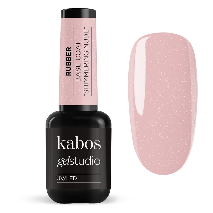 Baza cauciucata pentru unghii, Kabos, Shimmering Nude 10 ml, autonivelanta, protectie, roz crem