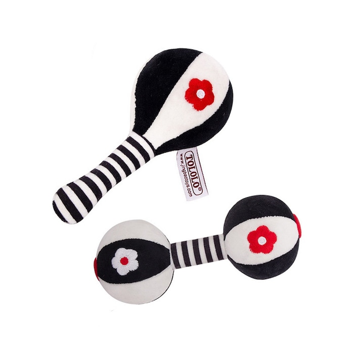 Zornaitoare moale pentru bebelusi - Set de 2 jucarii educative alb-negru cu contrast ridicat, AjieQaQ®, potrivite pentru bebelusi cu varsta intre 0-3 luni si 6-12 luni, jucarii Montessori, jucarii pentru dentitie si dezvoltare cognitiva, cadou pentru bot