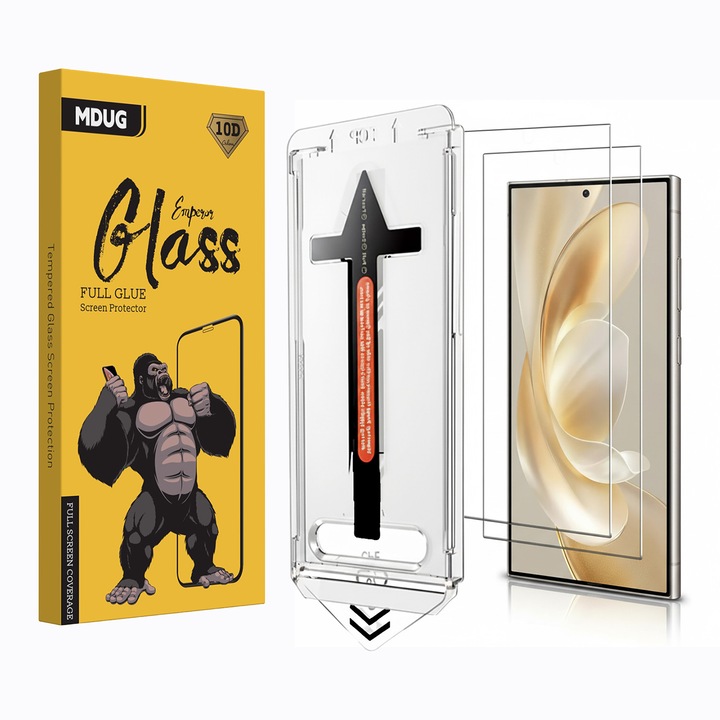Set 2 Folie de Protectie pentru Samsung Galaxy S26 Ultra, cu kit de aplicare instanta si functie automata de indepartare a prafului, din sticla securizata 9H+, claritate super HD, tratament oleofobic si anti-amprente, MDUG®