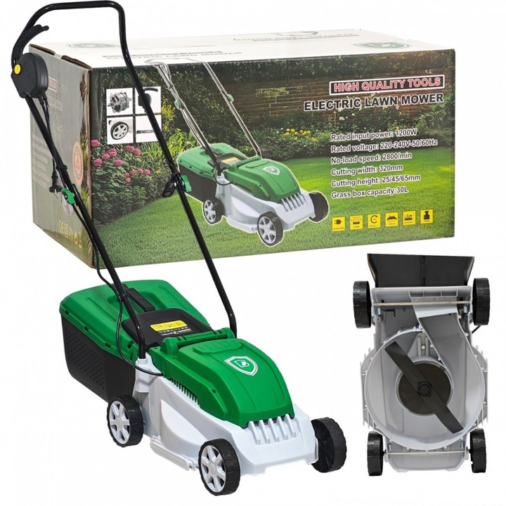 Masina Electrica de Tuns Iarba 1200 W, 2800 RPM, Reglaj pe 3 Trepte, Taiere 320 mm, Cutit Inclus