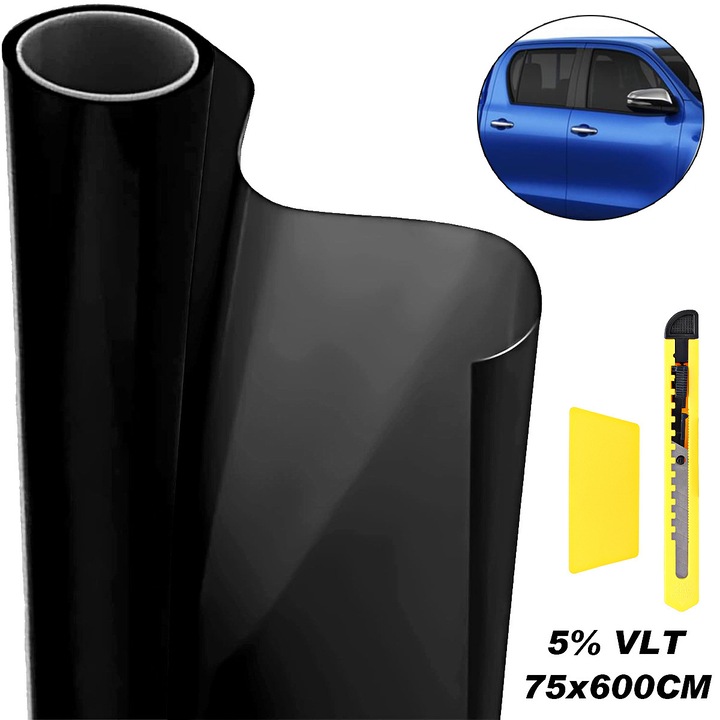 Folie Geamuri Auto YOUKUKE, VLT, VLT 5%, 76 cm x 600 cm, negru inchis, anti-zgarieturi