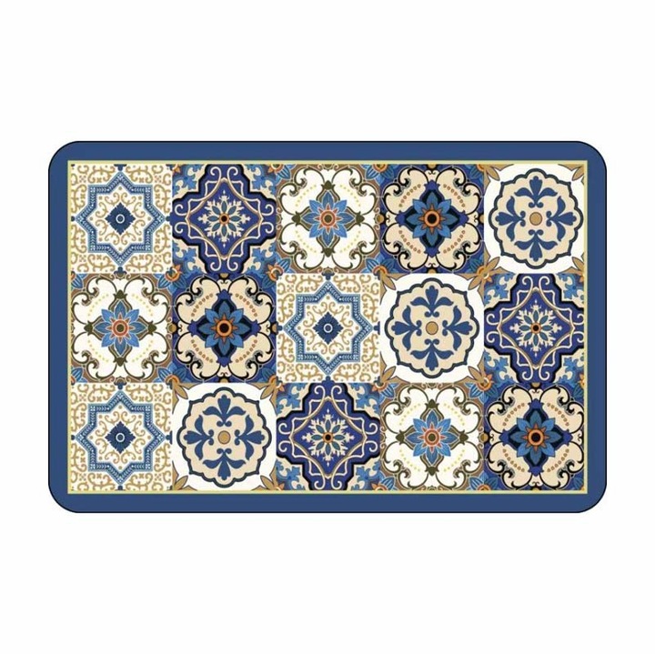 JALWO, Covoare casa, Covor anti-alunecare in stil retro, cu absorbtie puternica, potrivit pentru baie, sufragerie si bucatarie, albastru, 50×80cm