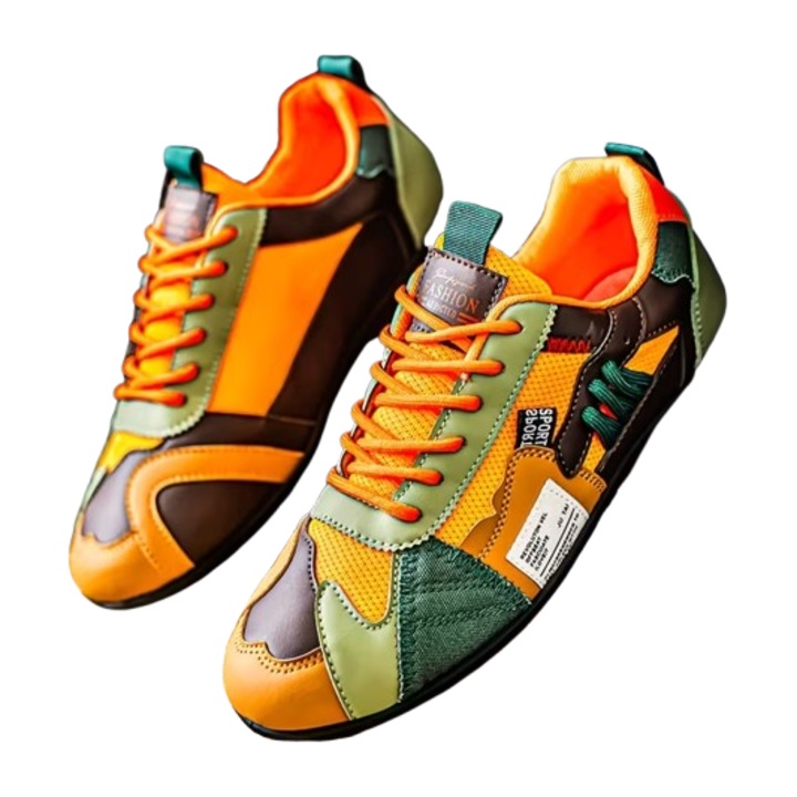 JALWO, Pantofi barbati, Pantofi Sport Usori si Respirabili pentru Barbati, Low-top cu Cordon, Sol Anti-alunecare din PVC, Design Color Block Vopsit, Galben
