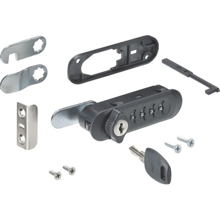 Incuietoare aplicata mobilier Hettich, lacat cu cifru, plastic negru, 24x86, 8mm