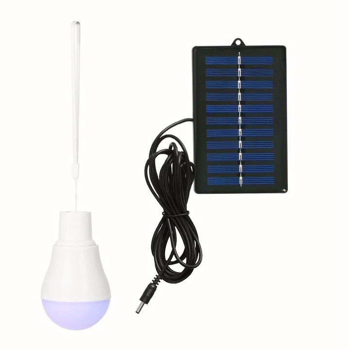 Lampa solara, Bec portabil cu panou solar, Pentru camping, Utilizare exterior, Interior, 3.6v, 400 mah, 6.2 x 10 cm, Rece, Instalare usoara, Alb