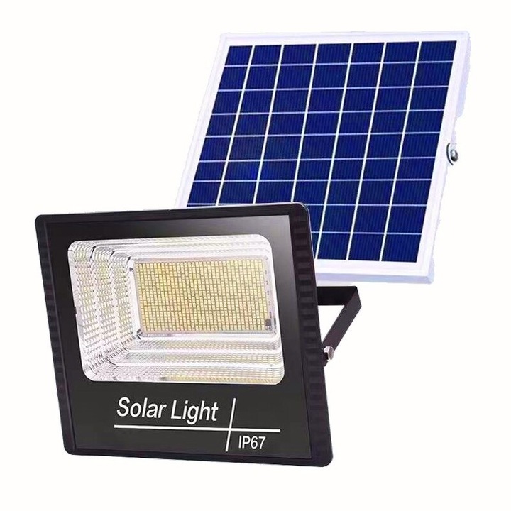 Соларна лампа, Соларна улична лампа, 100 LED, 30 W, Със соларен панел, Включено рамо за монтаж, Лесен монтаж