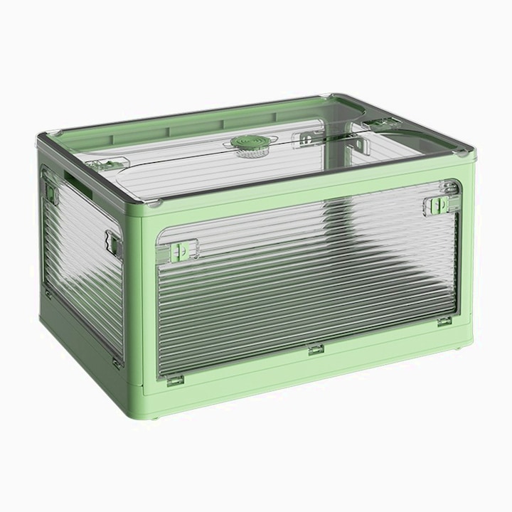 Cutie de depozitare pliabila, Cu capac, 40 L, Plastic, 47x35x24.5 cm, organizare eficienta, economisire spatiu, Verde