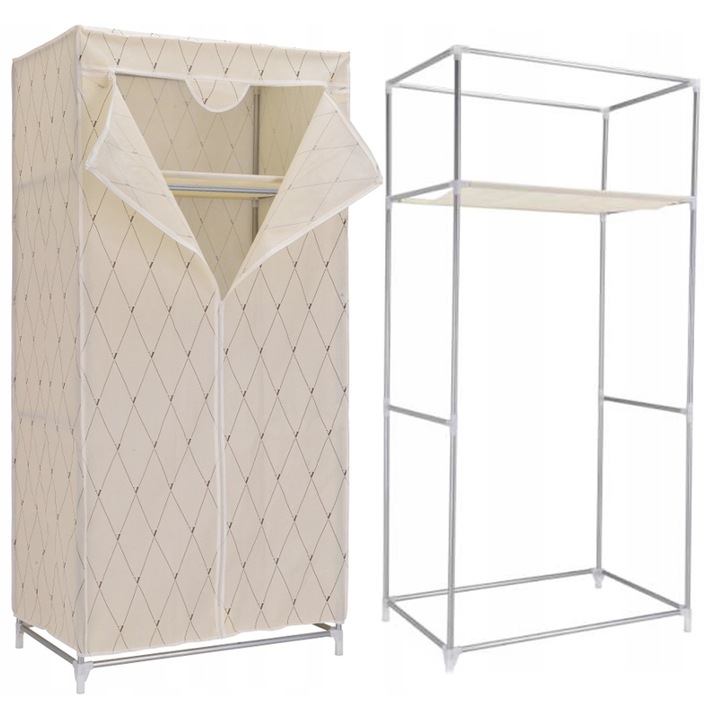 Sifonier textil Gaja Vitto, 75x50x160cm, structura metalica, material respirabil, fara culoare