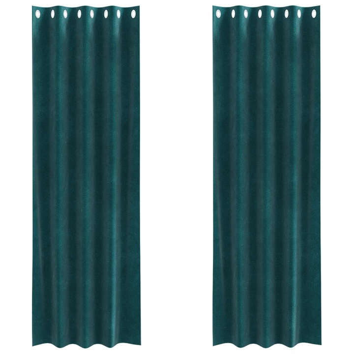 Perdele opace 2 pcs vidaXL, Verde inchis 140 x 245 cm Catifea
