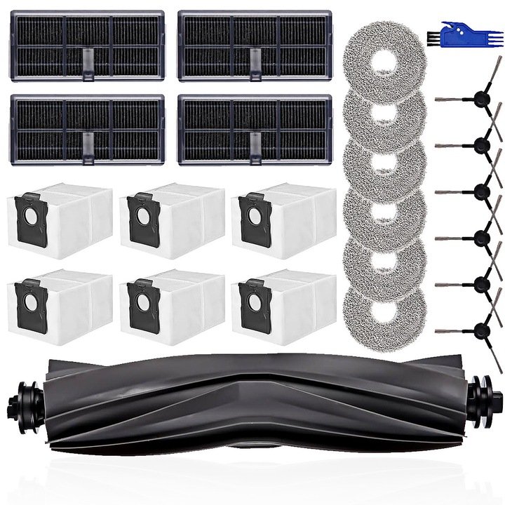 Set accesorii 24 piese pentru aspirator robot YOUKUKE®, compatibil Dreame L10s/X30 Ultra, include perie principala, filtre HEPA, perii laterale, mopuri, saci de praf