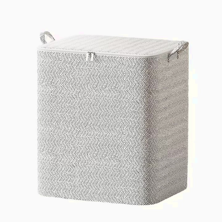 Cutie de Depozitare cu Fermoar, Pliabila, Maner Ranforsat, Fermoar Rezistent, pentru Haine, Paturi, Plapumi, Perne, Lenjerii de Pat, Jucarii, 61x50x71 cm, 210 Litri, organizare eficienta, economisire spatiu, Gri