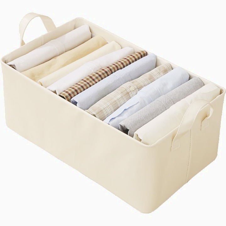 Cutie de Depozitare Tip Cos, Material Piele Ecologica, Pliabila, 47x28x20 cm, 26 l, Cadru Metalic, cu Manere, organizare eficienta, economisire spatiu, Bej