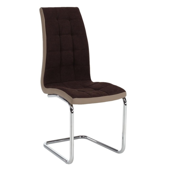 Scaun bucatarie DacEnergy©, realizat din crom, material textil si piele ecologica, fix, 42 x 105 x 56, 5 cm, bej si maro