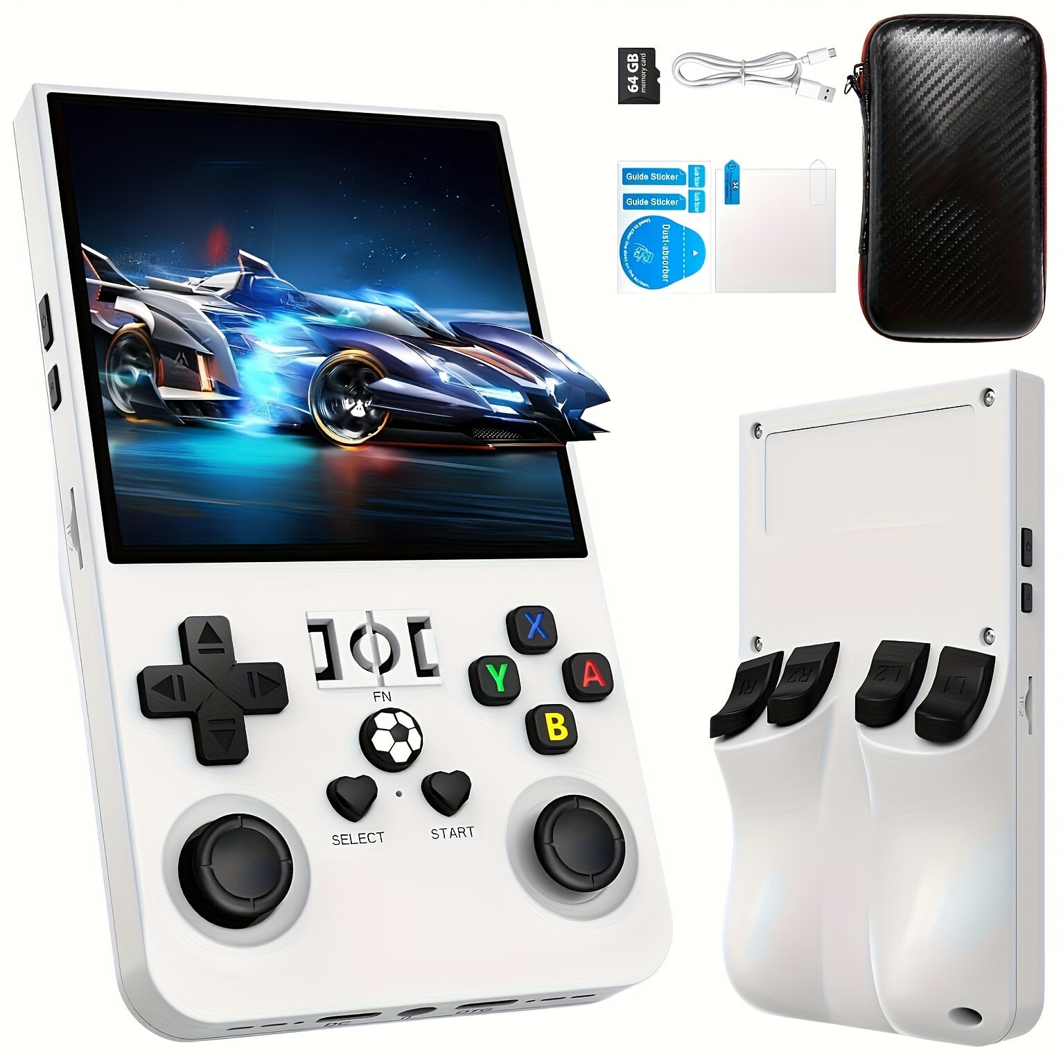 Consola cu jocuri retro portabila, Bedee®,18000+ jocuri, Arcade portabila de buzunar, ecran IPS 4 inch,720x720,64GB card, Baterie 4000mAh, CPU:RK3326, Sistem Linux open source, Alb