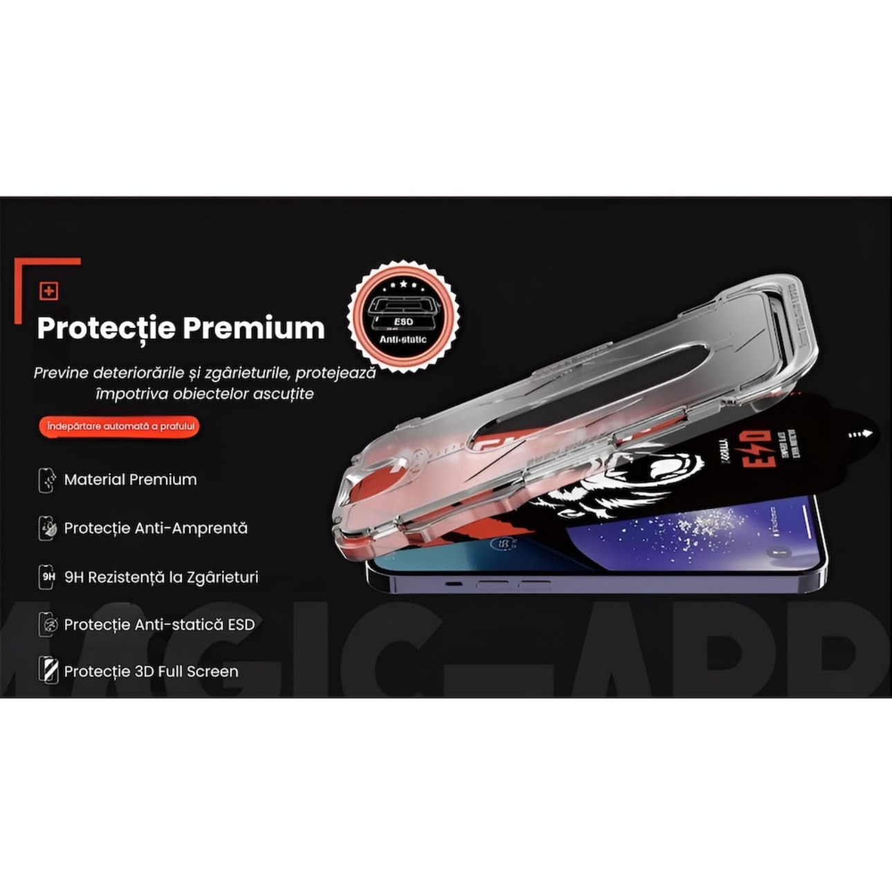 Folie Sticla Securizata, Compatibil cu iPhone 17 Pro, Gorila X instalare usoara cu dispozitiv EASYAPP pentru indepartarea prafului, Anti-zgarieturi, Anti-amprenta, anti-explozie, Anti-soc, Anti-ulei, Anti-orbire