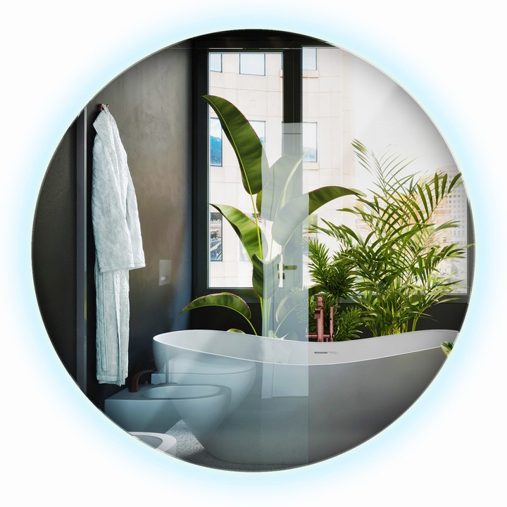 Kör alakú LED tükör, Decormat, 40 cm, Hideg (6500K), Sminkeléshez, Borotválkozáshoz És Napi Tisztálkodáshoz, 010390550060200000000