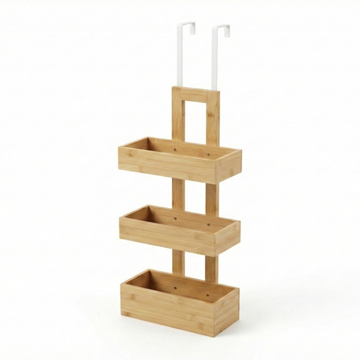 Etajeră de baie din bambus NUXIO RANT, 74cm, 3 rafturi, montare pe ușă