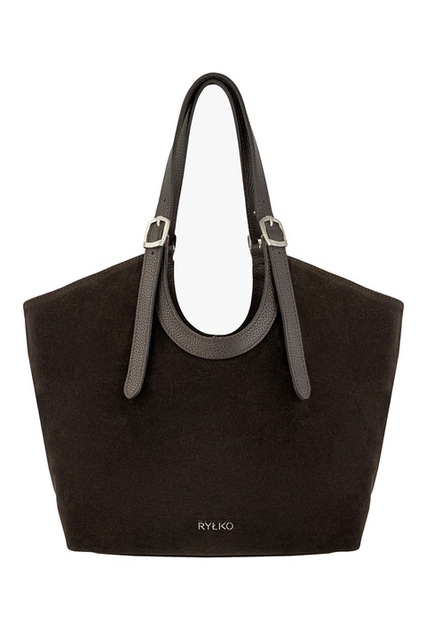 RYŁKO, Geanta shopper din piele si piele intoarsa, Maro inchis