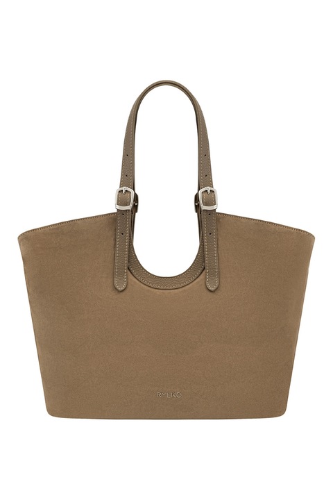 RYŁKO, Geanta shopper din piele si piele intoarsa, Bej inchis