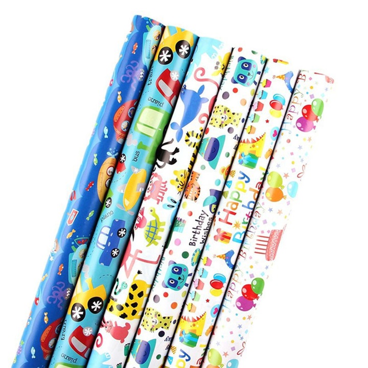 Hartie de impachetat cadouri, 6 modele diferite de imprimare, BOMSTOM, 50x70 cm, 6pcs, Multicolor