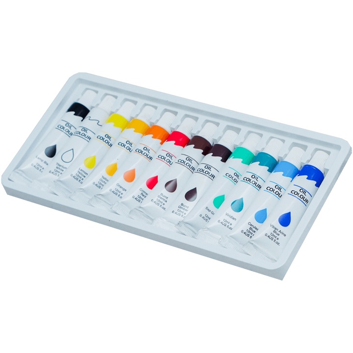 Set acuarele tempera uleioasă 12 culori x 12 ml, Adison, multicolor