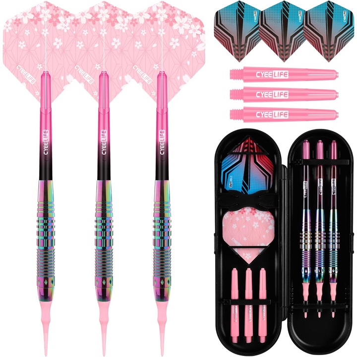 Set darts Omelivon CyeeLife, 3 darts moi 16g, 6 zburatoare, cutie depozitare