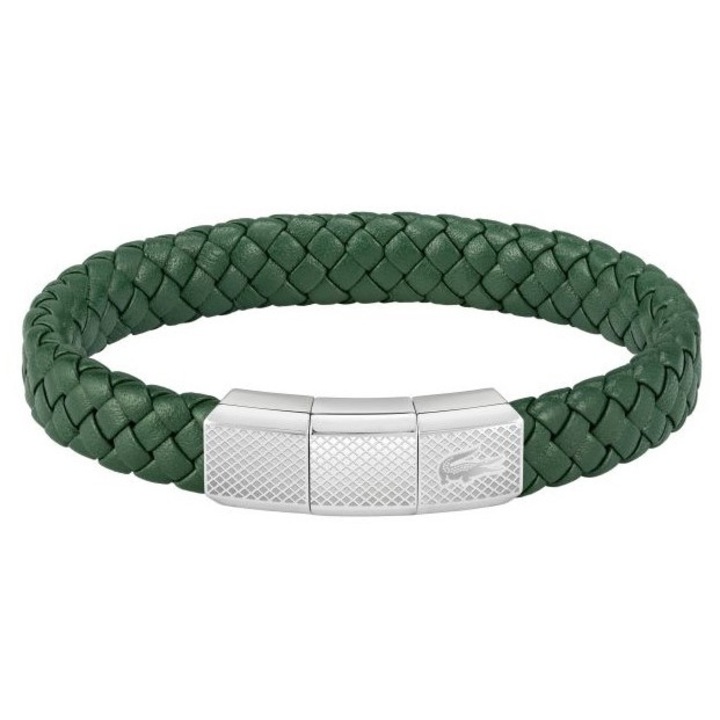 Bratara barbati Lacoste, piele si otel, verde-albastru, 19cm
