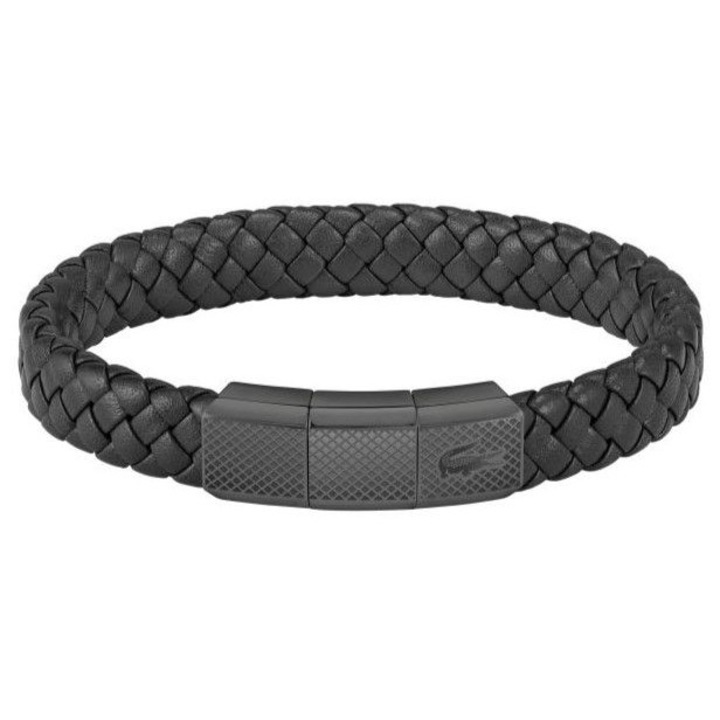 Bratara barbateasca Lacoste, otel, neagra, 19cm