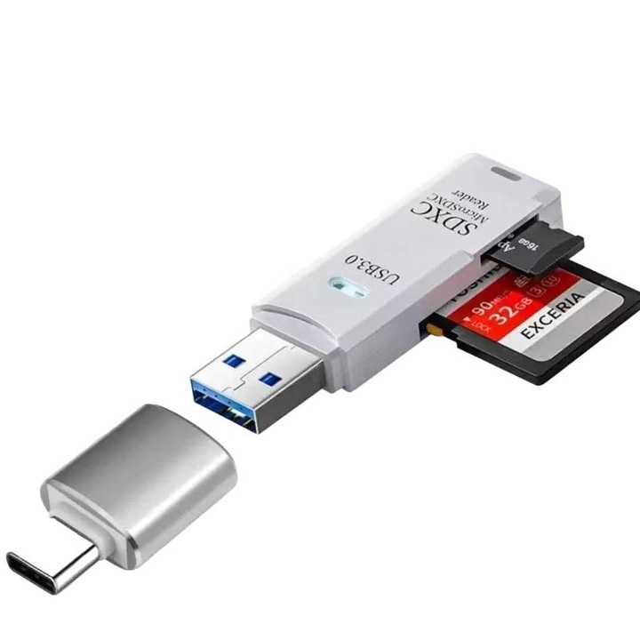 Cititor carduri USB 3.0 Type-C rotativ dual slot SD TF multifunctional
