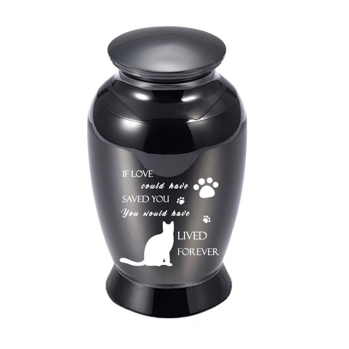 Urna de crematie mica, 70x45mm, aliaj de aluminiu, neagra, lucrata manual