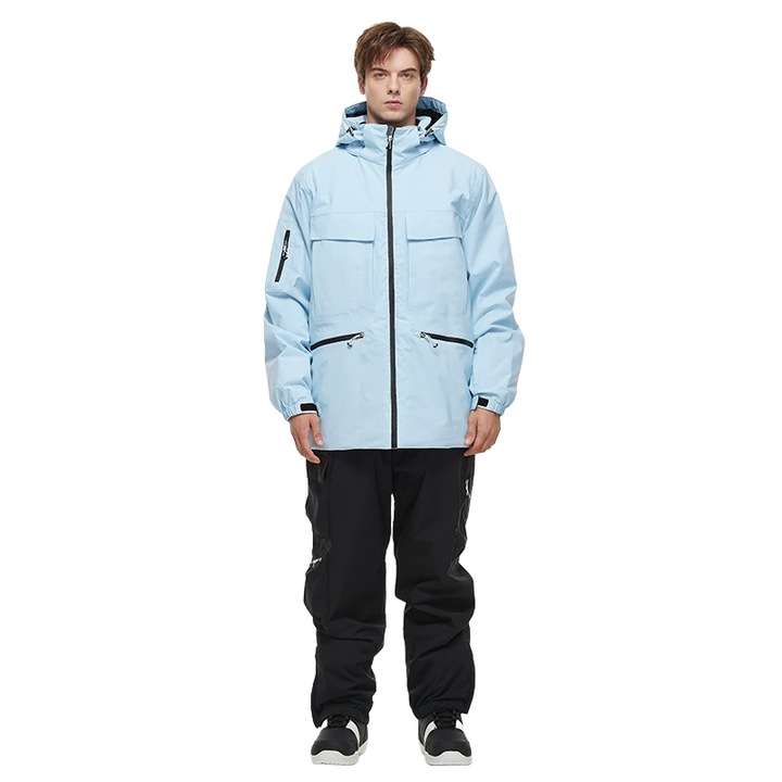 Set geaca pantaloni de schi barbati, larga, impermeabila, izolata, negru albastru, S INTL