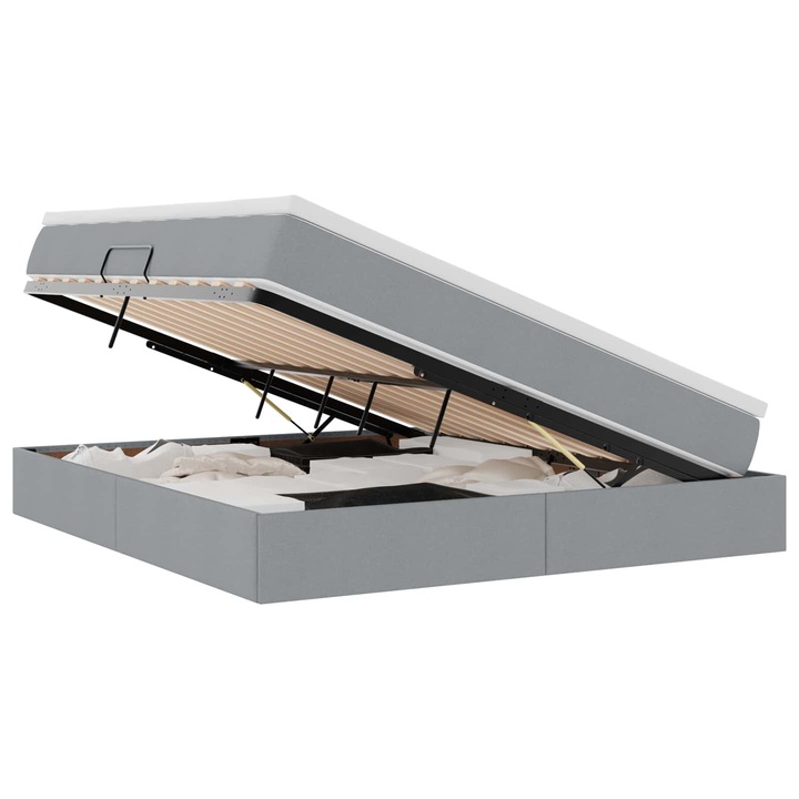 Pat cu saltea si spatiu de depozitare vidaXL, Gri deschis 180 x 200 cm