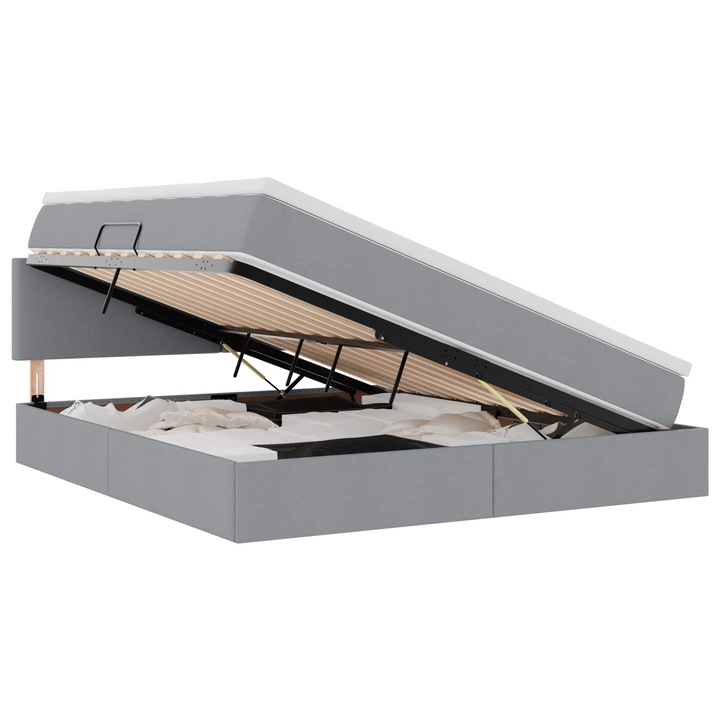 Pat cu saltea si LED, vidaXL, Gri deschis, 180 x 200 cm