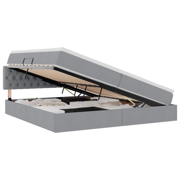 Ágy LED -es lámpákkal Világosszürke 200 x 200 cm szövet, vidaXL, 3371229