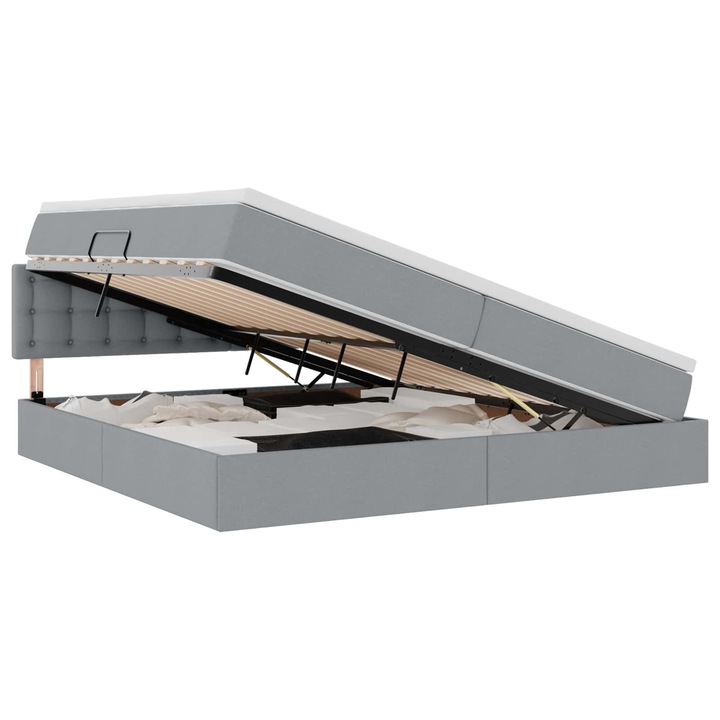 Ágy LED -es lámpákkal Világosszürke 200 x 200 cm szövet, vidaXL, 3371292