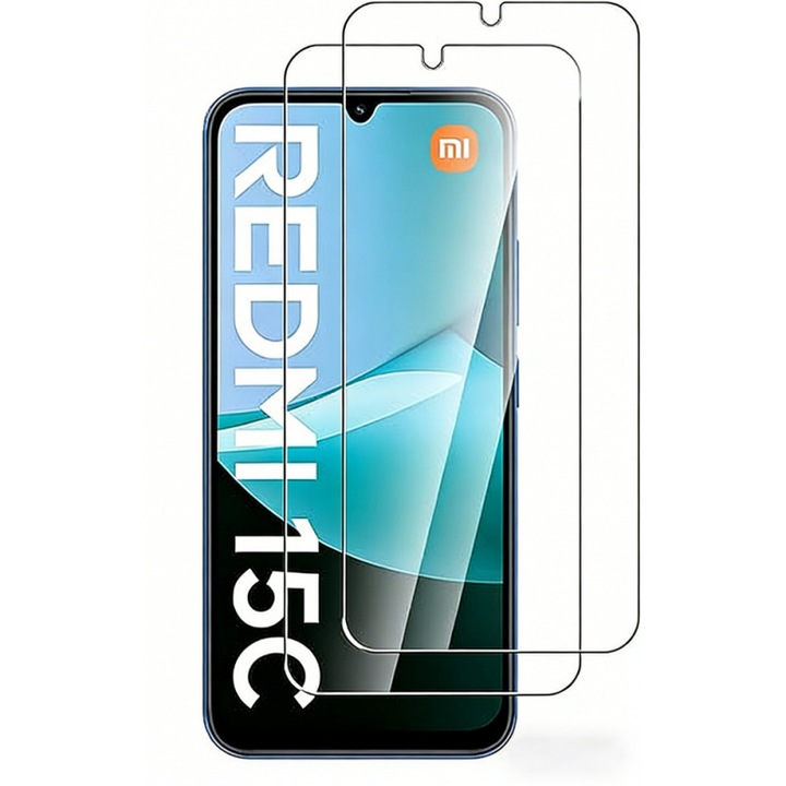 Протектор за екран, комплект 2 броя, закалено стъкло 9H прозрачно 0.33mm, съвместим с Redmi 15C 4G5G