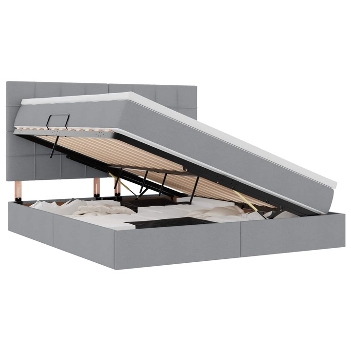 Ágy LED -es lámpákkal Világosszürke 180 x 200 cm szövet, vidaXL, 3372432