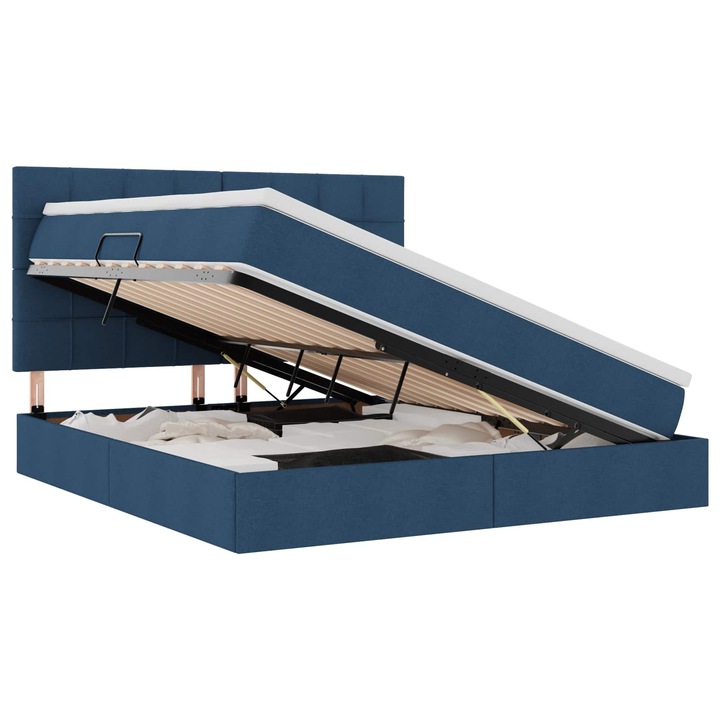 Ágy LED -es lámpákkal fejtámlával Kék 180 x 200 cm szövet, vidaXL, 3372437