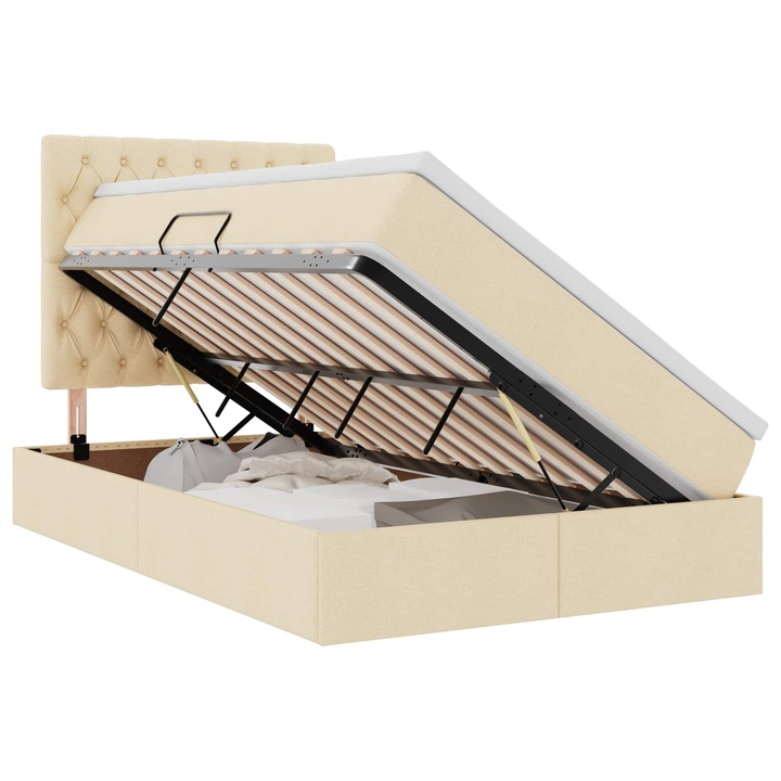 Pat cu saltea vidaXL, LED, depozitare hidraulică, creme, 120x200 cm