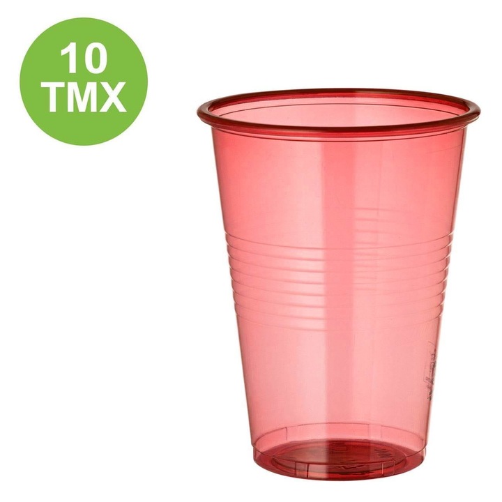 Set 10 Pahare din Plastic Transparent Rosu 480ml